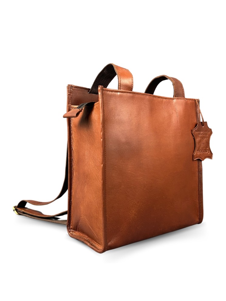 Madosh Genuine Leather 2-in-1 Brown Medium Backpack tote handbag easily convertible dual design purse